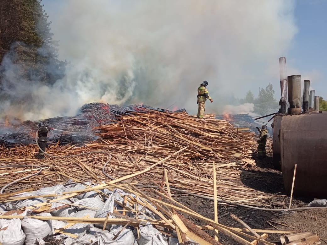 Более 30 человек тушили пожар на свалке древесных отходов в Томске 