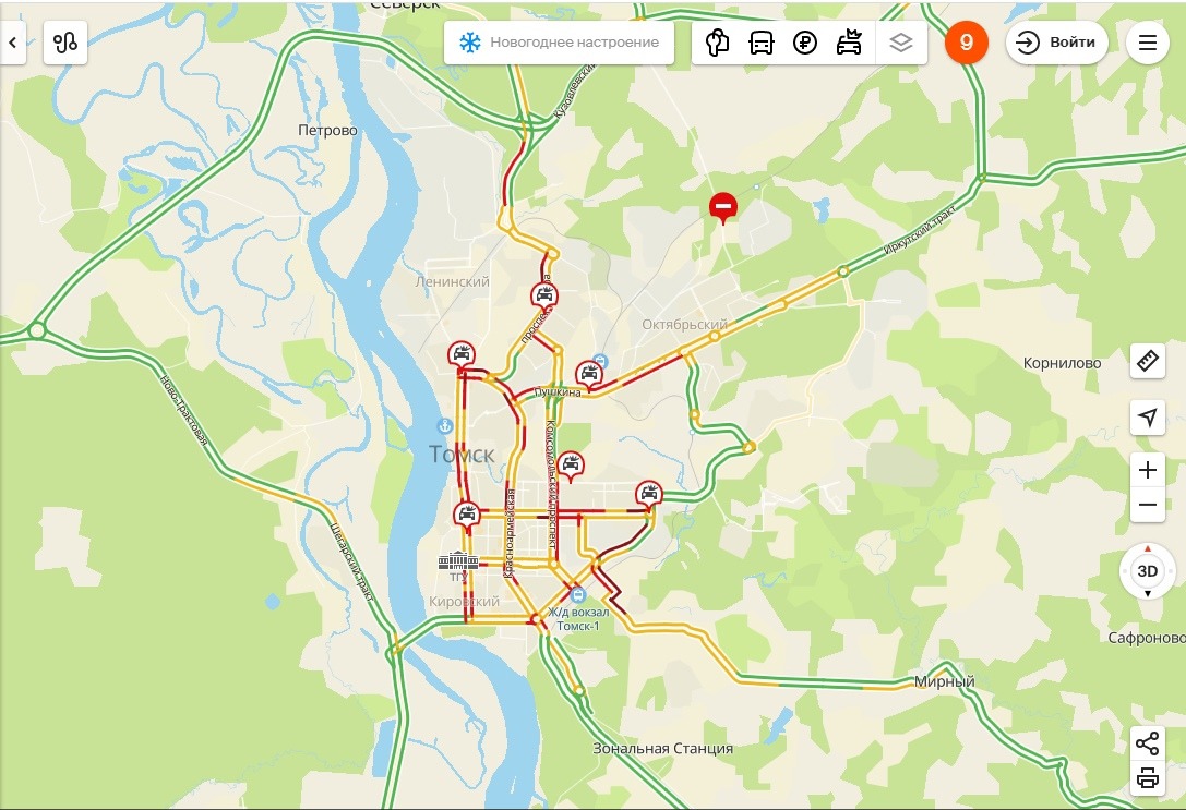 Пробки томск сейчас карта смотреть